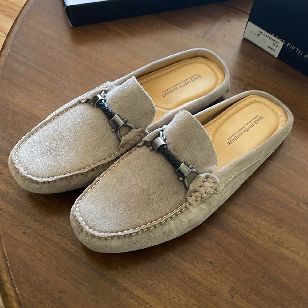 Suede leather driving men’s loafers from Saks. Never worn. Size 10.5